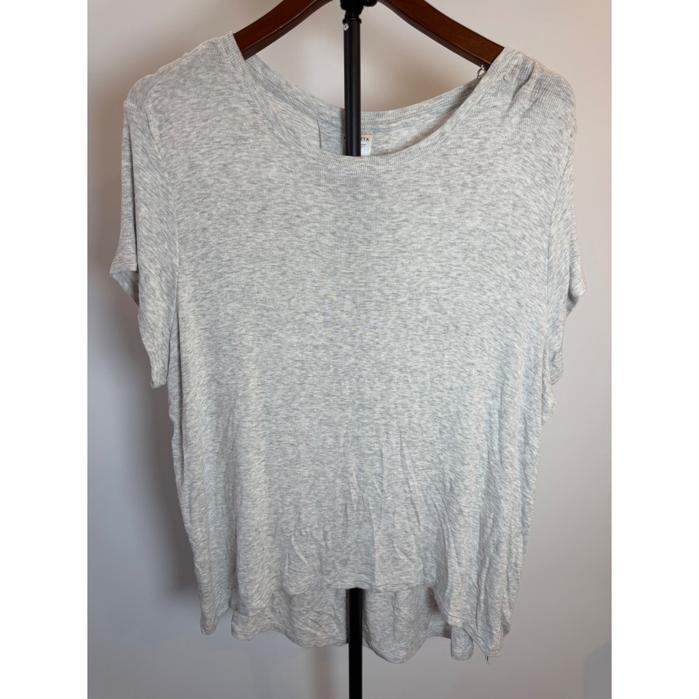 Athleta Women Gray Heathered Ribbed Short Sleeve Pleated Back Top Large